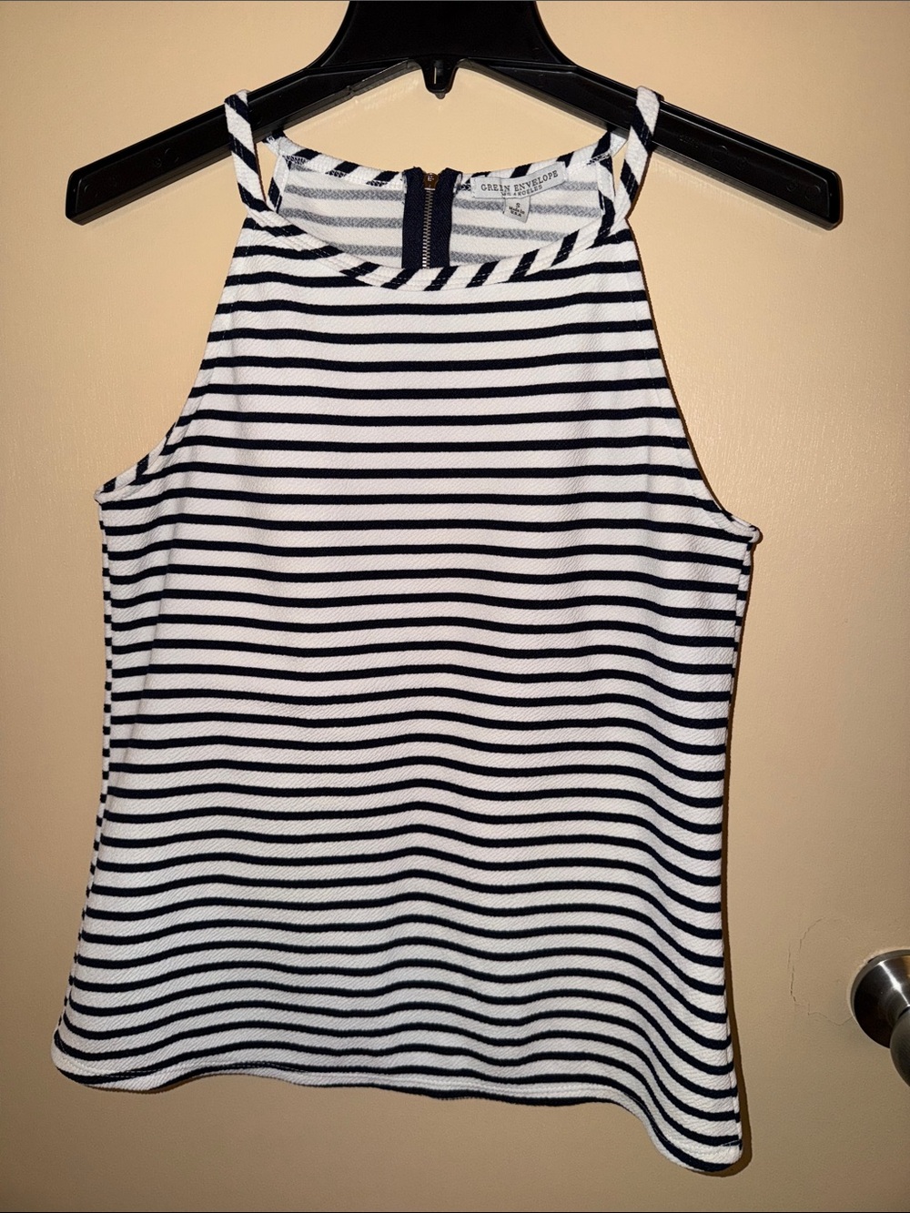 Green Envelope Black and White Striped Halter Tank